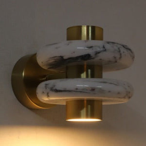 JS-GL-MBWH-W - Antique Brass Metal & White Marble Wall Light