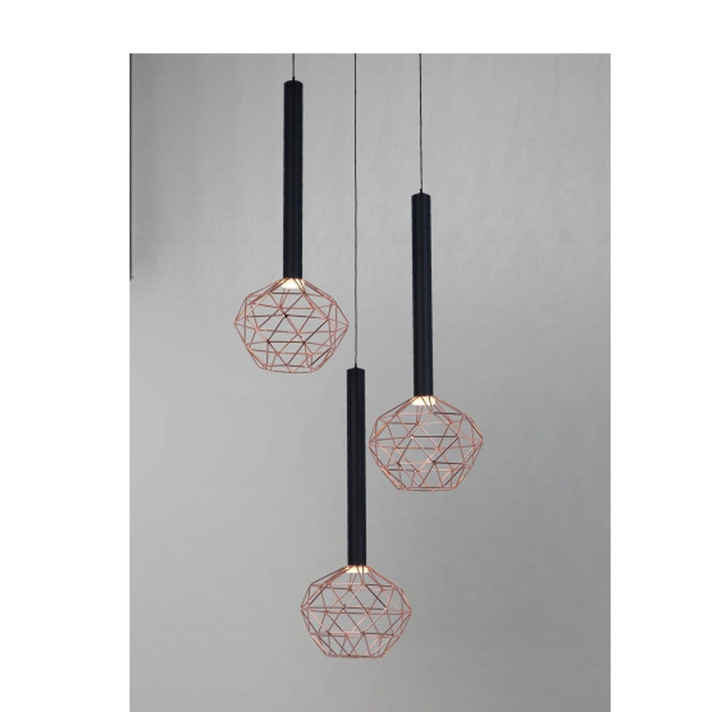 JS-GL-MD8050-3COP - BLACK & COPPER METAL & ACRYLIC Cluster Hanging Light