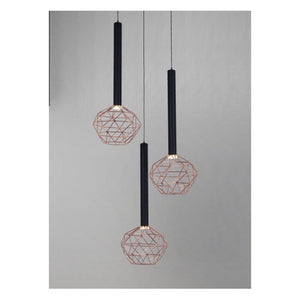 JS-GL-MD8050-3COP - BLACK & COPPER METAL & ACRYLIC Cluster Hanging Light