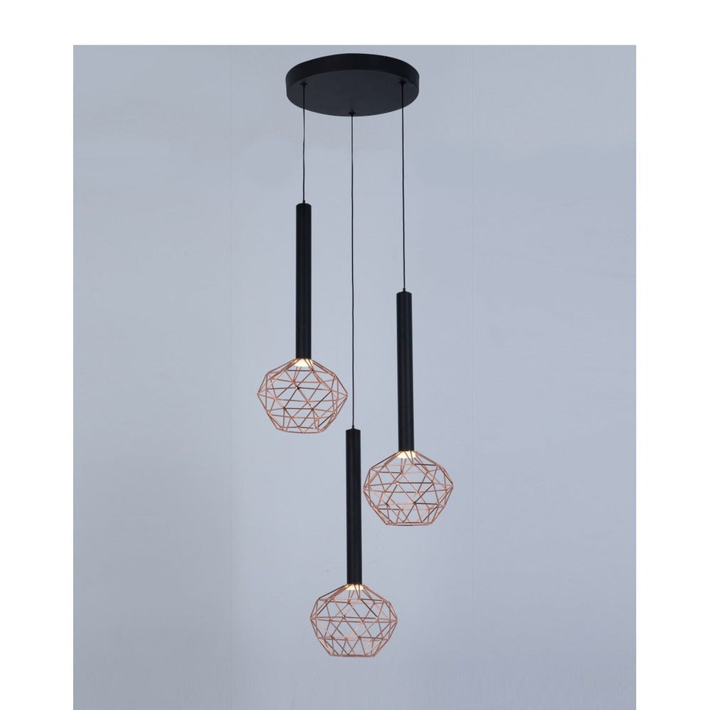 JS-GL-MD 8050-3 - Black & Copper Acrylic Metal Hanging Light