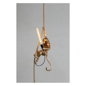 JS-GL-MK01H-GD - Black & Gold Metal & Resin & Rope Monkey Hanging Light