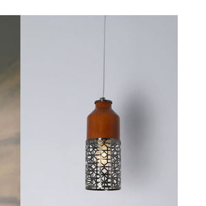 JS-GL-R02-1 - Antique Brass Metal & Wood Wooden Hanging Light