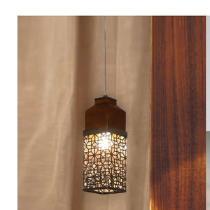 JS-GL-R05-1 - Antique Brass Metal & Wood Wooden Hanging Light