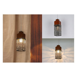 JS-GL-R05-1 - Antique Brass Metal & Wood Wooden Hanging Light