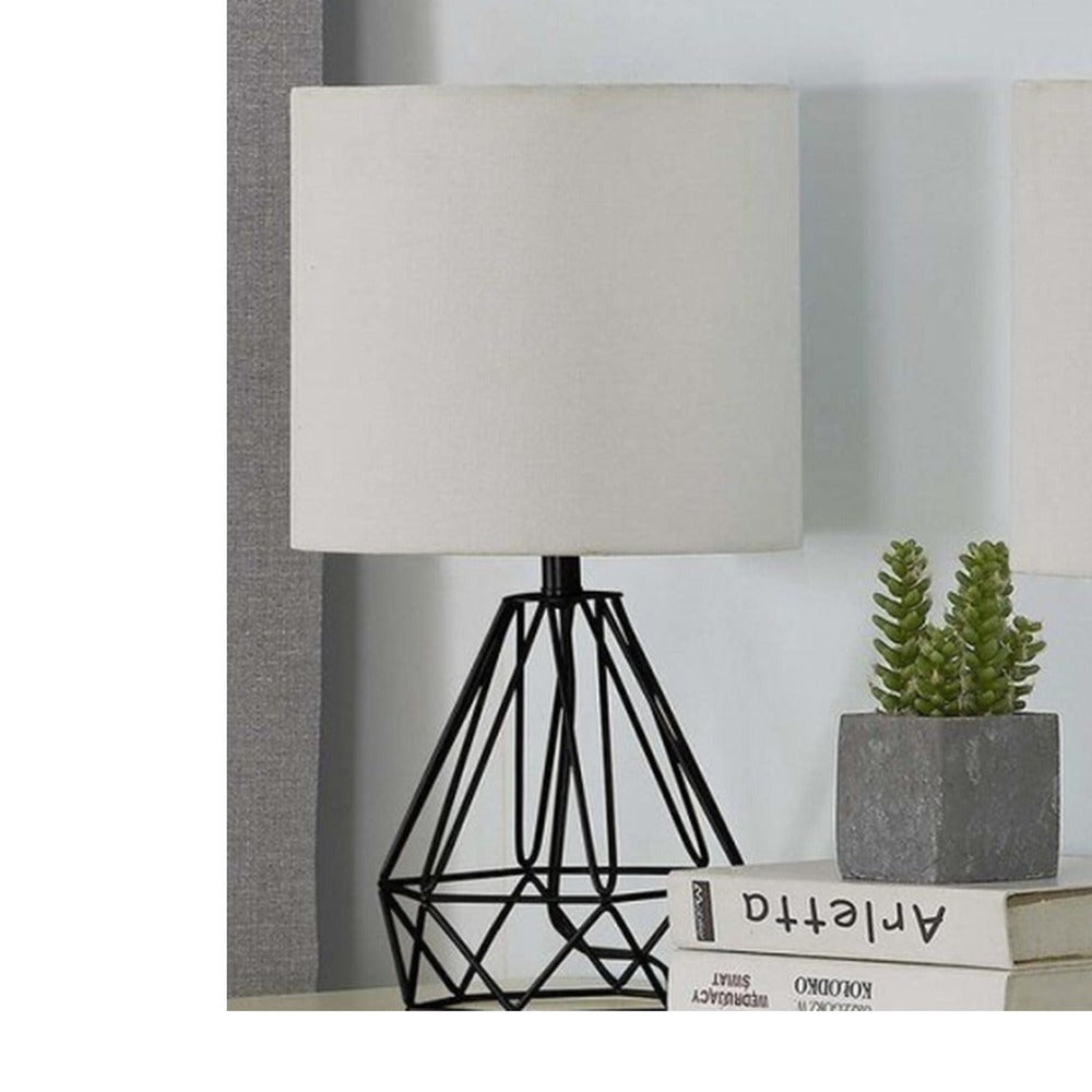JS-GL-TL2016 - BLACK METAL & FABRIC SHADE Cloth Shading Table Lamp