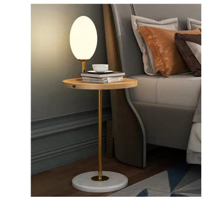 JS-GL-TL 05 - ANTIQUE BRASS METAL & WOOD & GLASS & MARBLE Wooden Floor Lamp