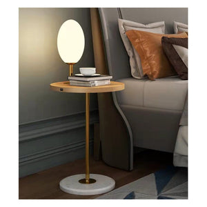 JS-GL-TL 05 - ANTIQUE BRASS METAL & WOOD & GLASS & MARBLE Wooden Floor Lamp