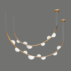 JS-GL-U6U8-2 - Antique Brass Metal & Onyx Marble Glass Ball Belt Chandelier