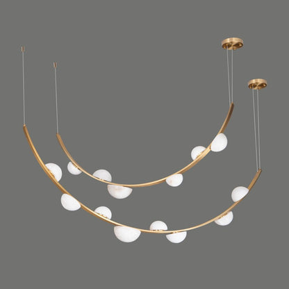 JS-GL-U6U8-2 - Antique Brass Metal & Onyx Marble Glass Ball Belt Chandelier