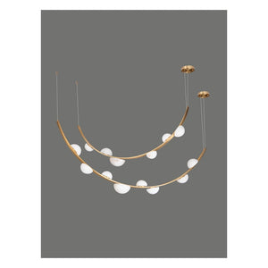 JS-GL-U6U8-2 - Antique Brass Metal & Onyx Marble Glass Ball Belt Chandelier
