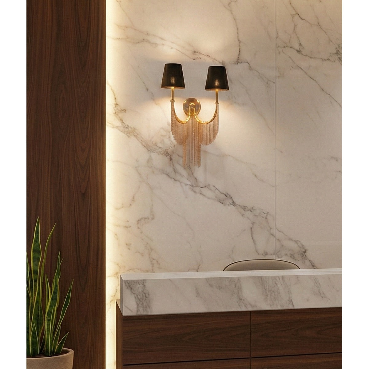JS-GL-0024-2W - Rose Gold Metal & Fabric Shade Modern Wall Light