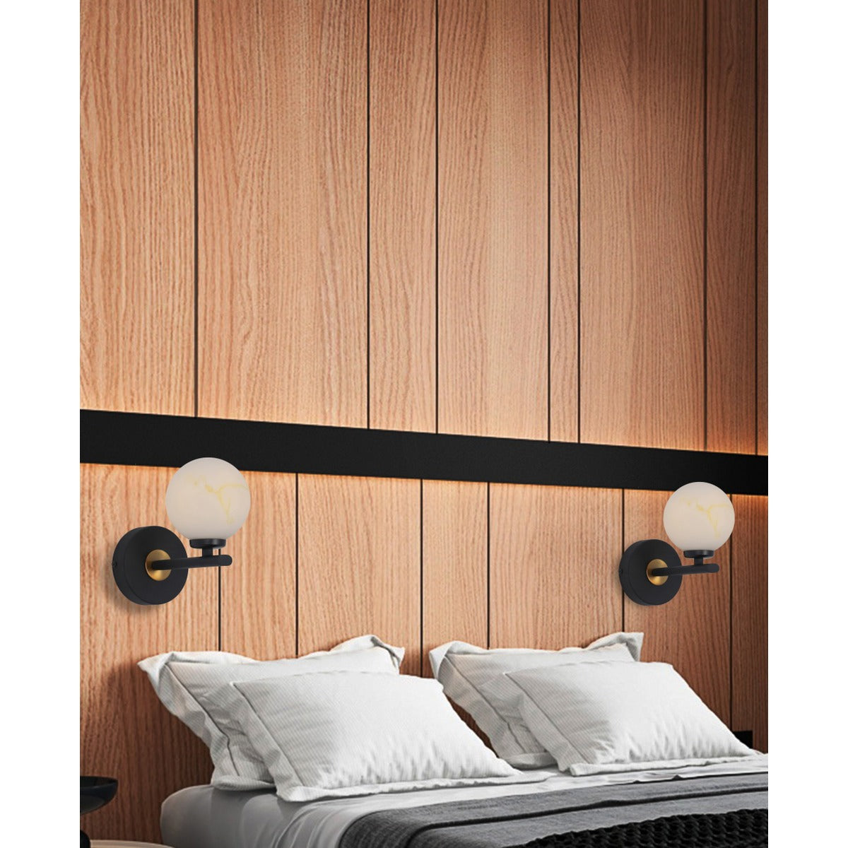 JS-GL-057-W - Black & Antique Brass Metal & Glass Modern Wall Light