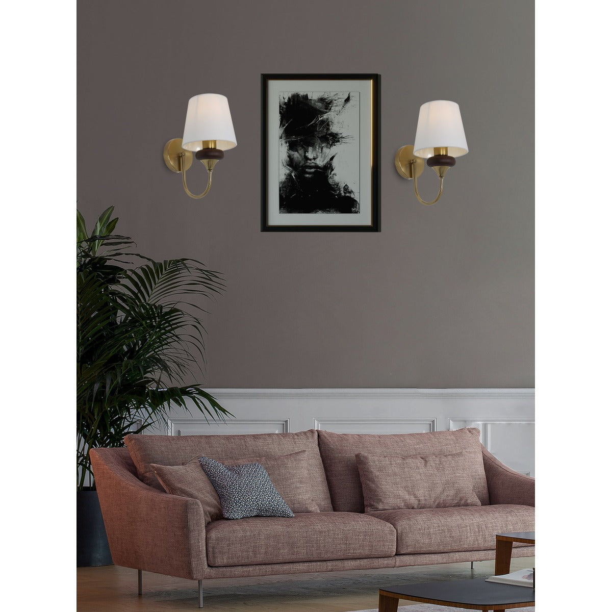 JS-GL-12565 - Antique Brass Metal & Wood & Shade Wooden Wall Light
