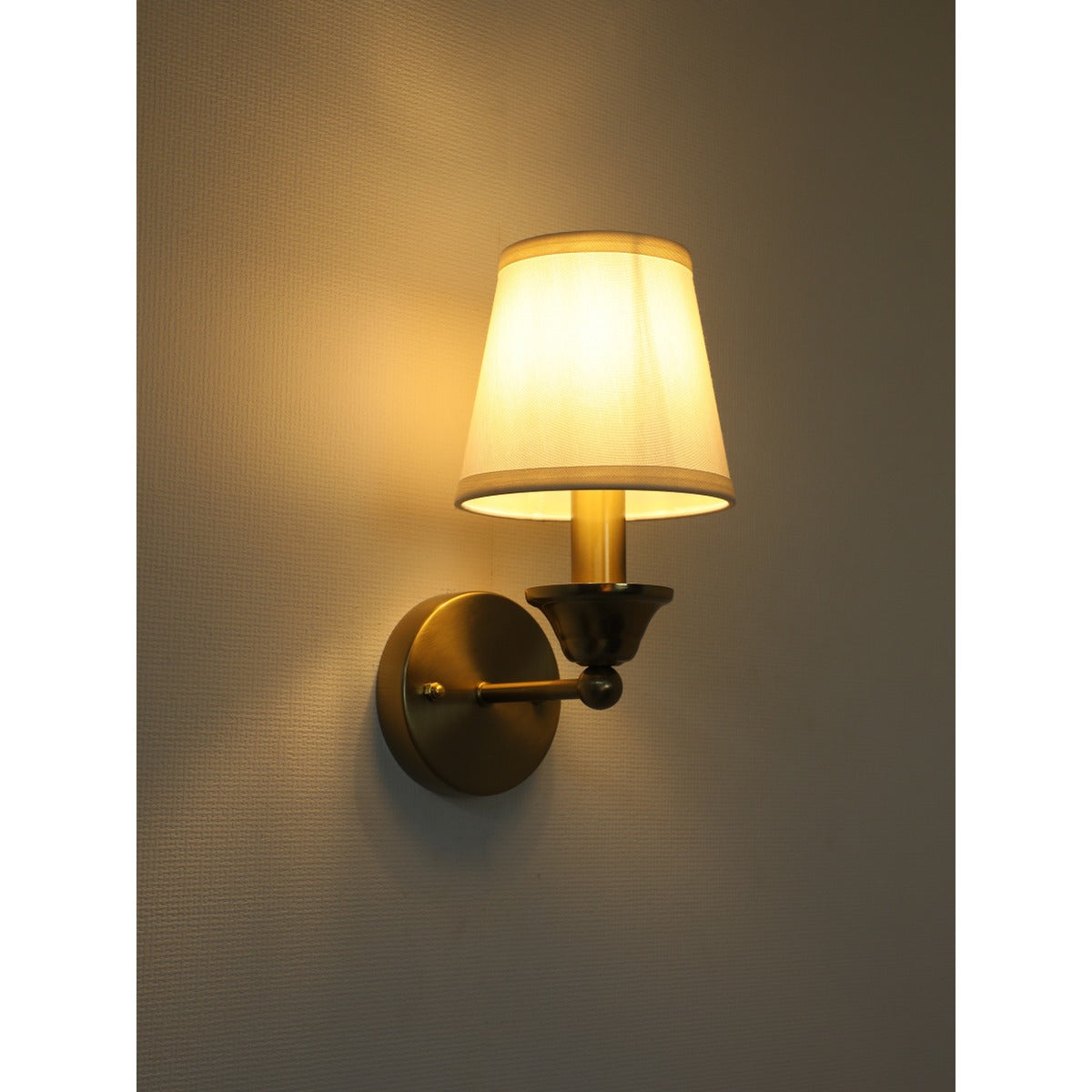 JS-GL-2001-1 - Antique Brass Metal & Fabric Shade Modern Wall Light