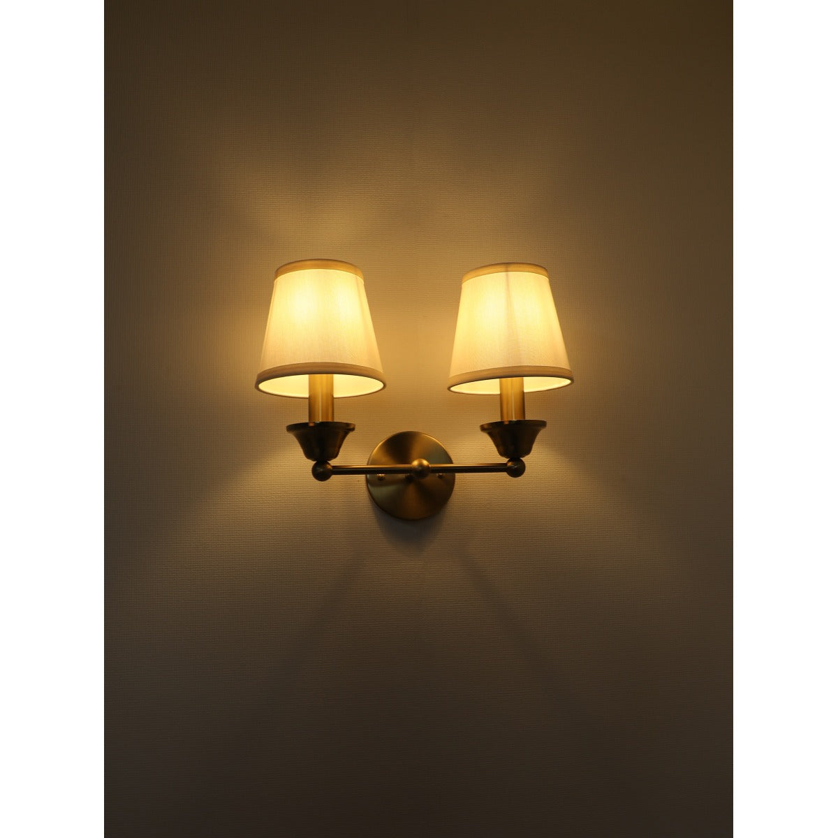 JS-GL-2001-2 - Antique Brass Metal & Fabric Shade Modern Wall Light