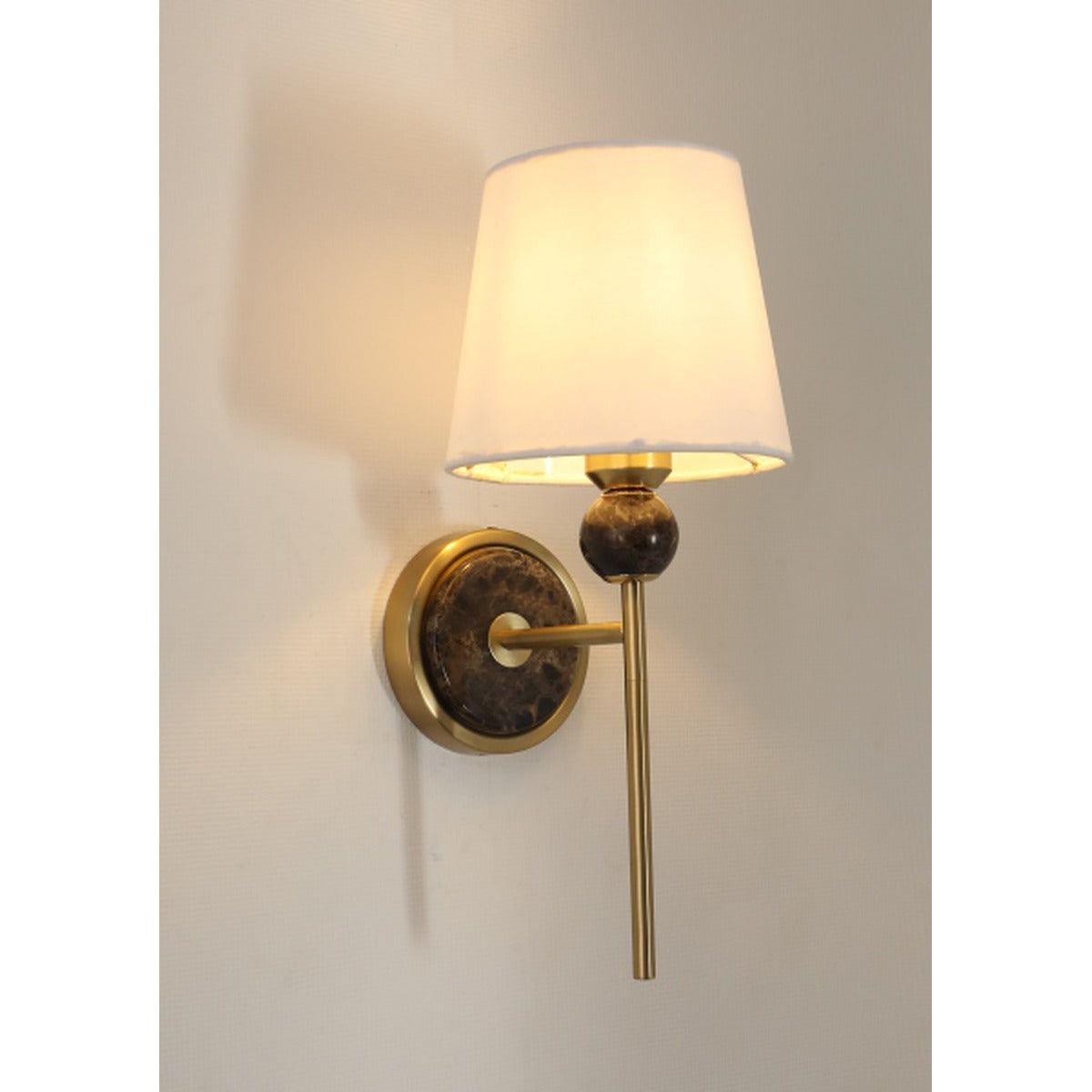 JS-GL-20291-BR - Antique Brass Metal & Fabric Shade Marble Wall Light