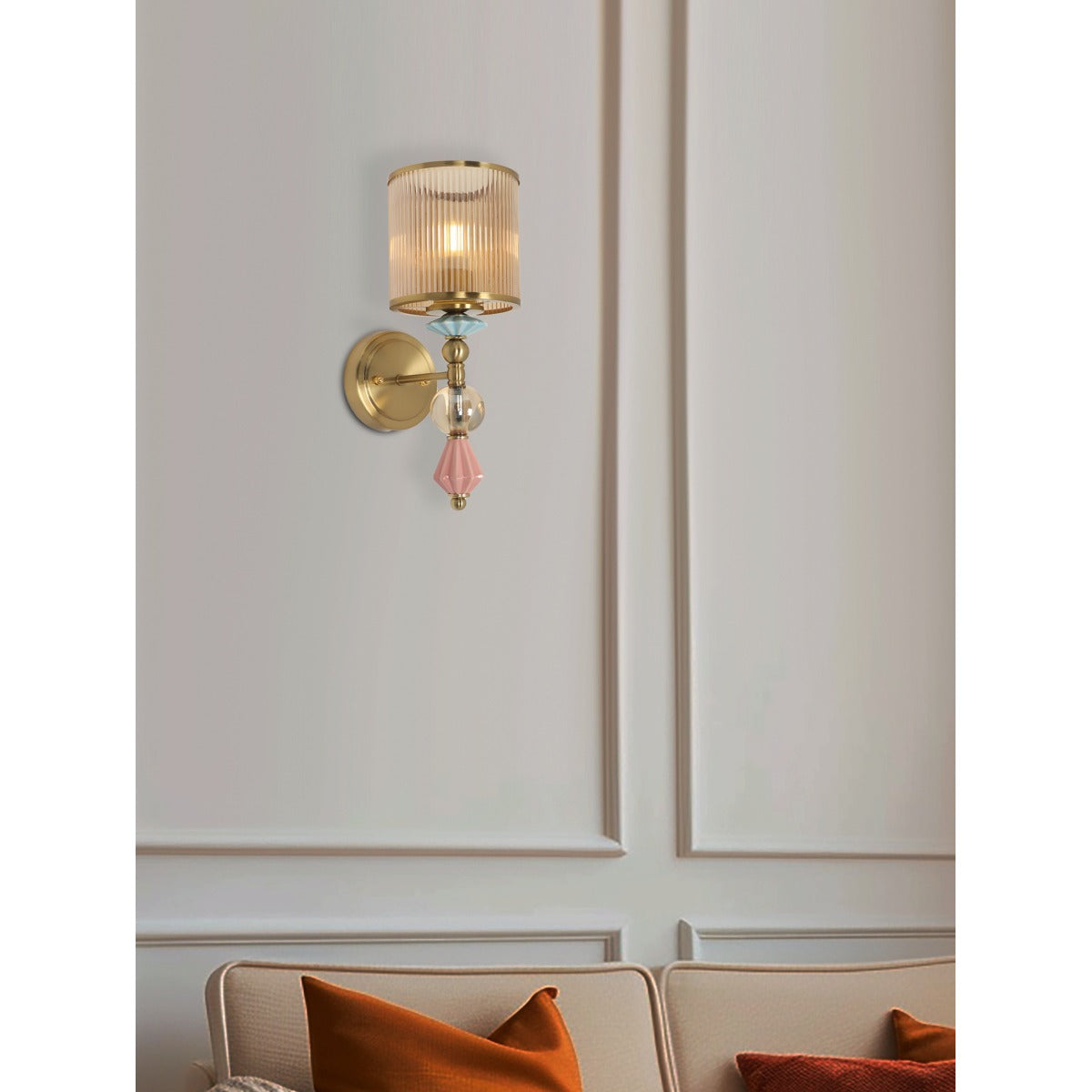 JS-GL-3351-1 - Antique Brass Metal & Ceramic & Acrylic Modern Wall Light