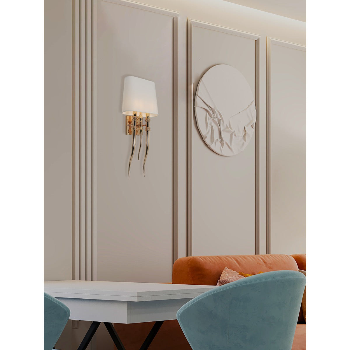 JS-GL-3525-2 - French Gold Metal & Fabric Shade Modern Wall Light