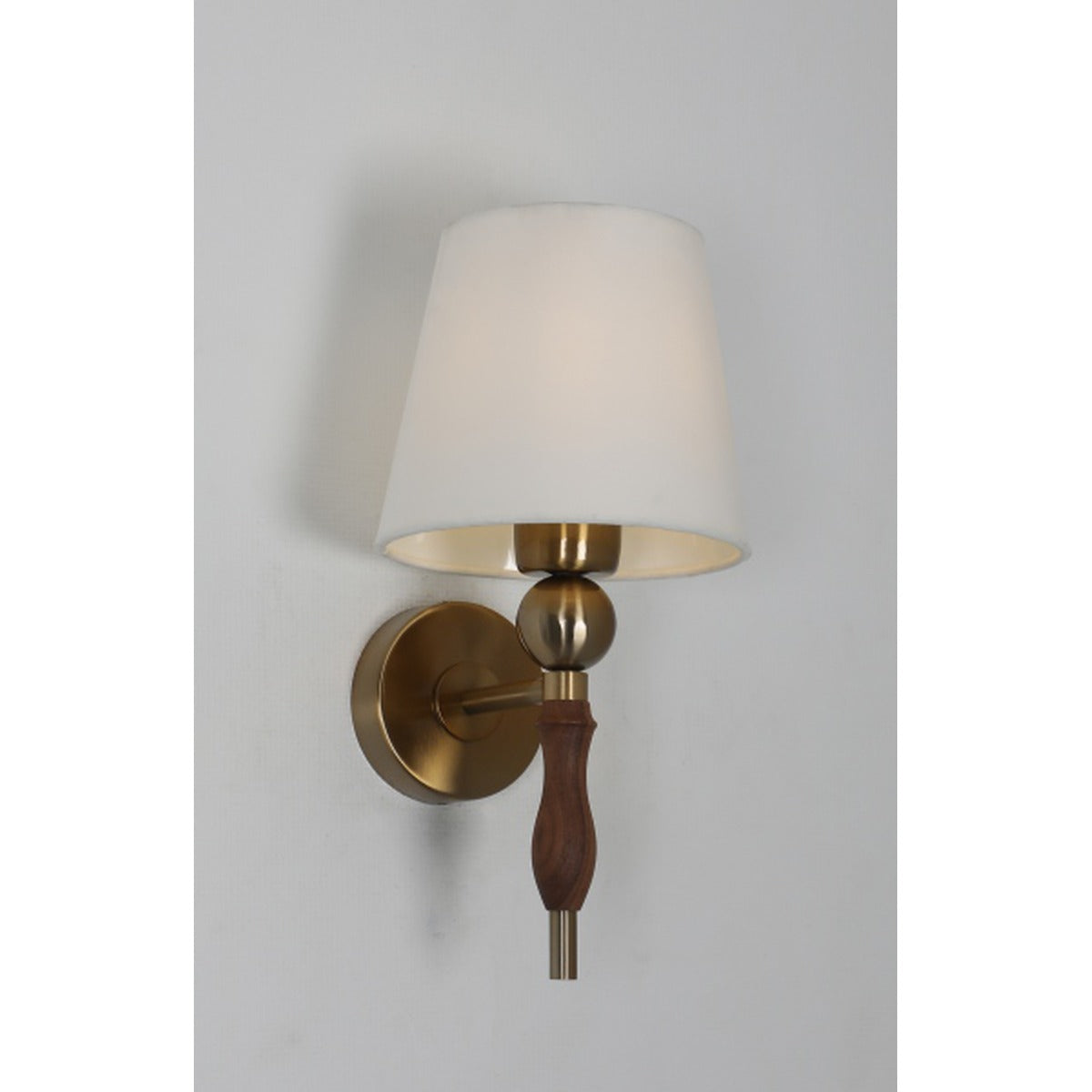 JS-GL-3841-W - Antique Brass Metal & Wood & Fabric Shade Wooden Wall Light