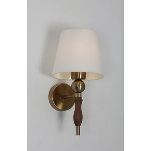 JS-GL-3841-W - Antique Brass Metal & Wood & Fabric Shade Wooden Wall Light