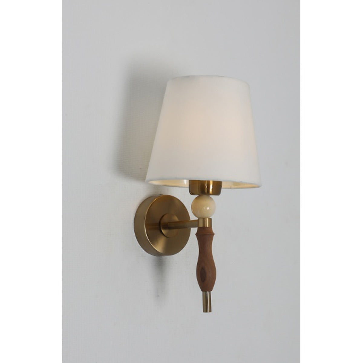 JS-GL-3842-W - Antique Brass Metal & Wood & Fabric Shade Marble Wall Light