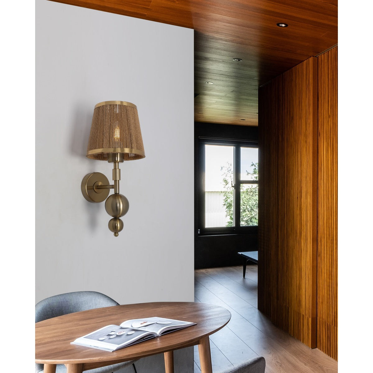 JS-GL-4028-C W - Antique Brass Metal & Threads Modern Wall Light