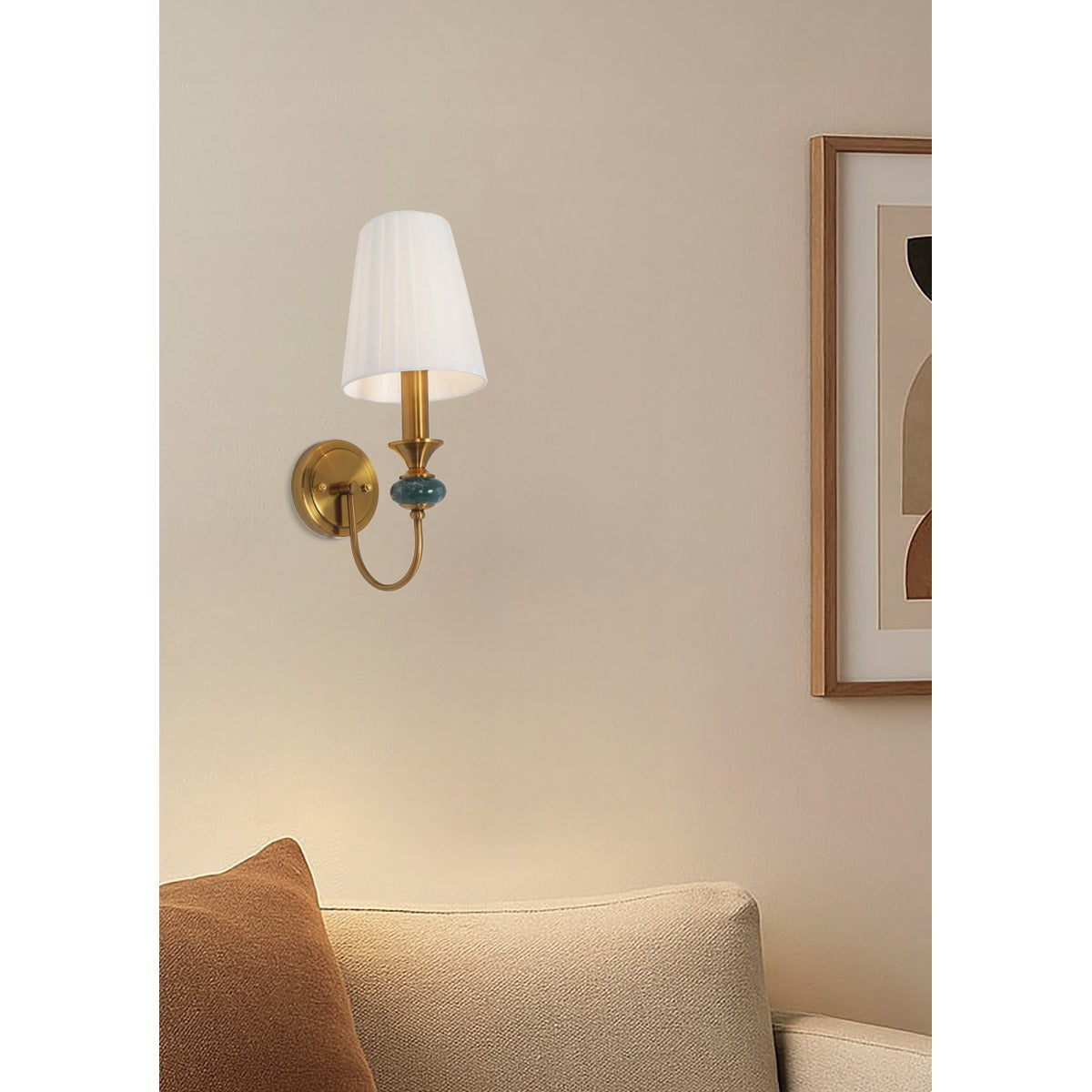JS-GL-5228-1 - Antique Brass Metal & Fabric Shade Marble Wall Light