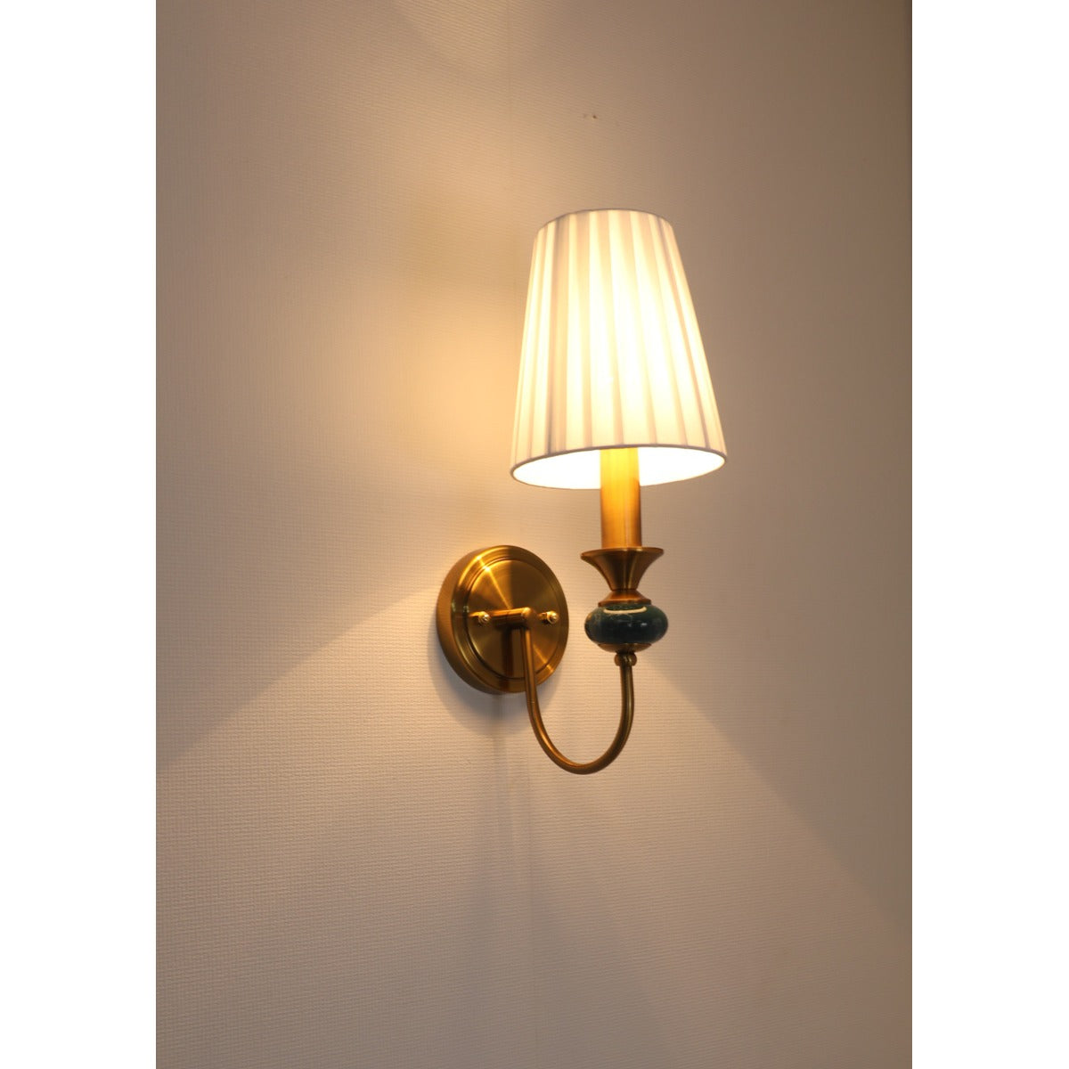 JS-GL-5228-1 - Antique Brass Metal & Fabric Shade Marble Wall Light