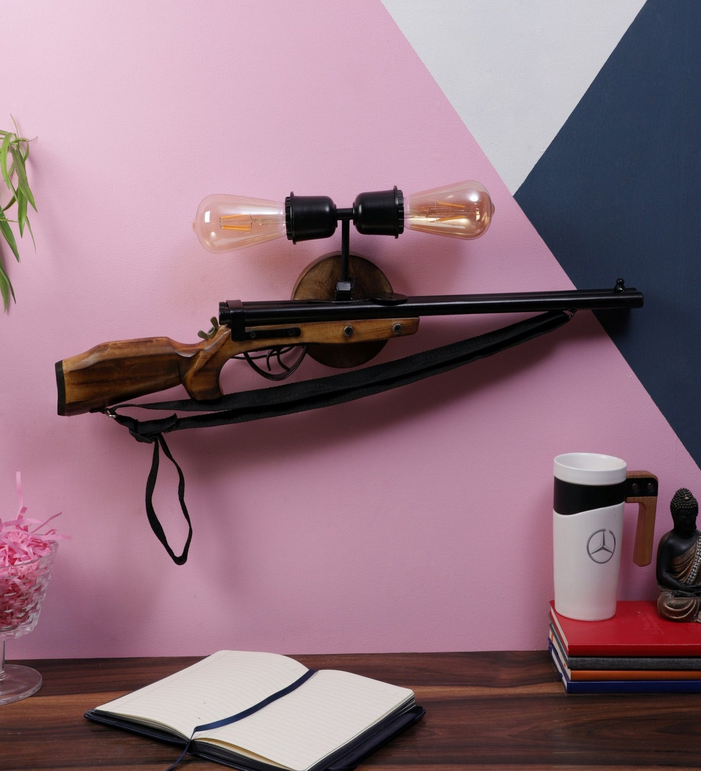 Wooden Wood Wall Light -Gun-Med - Included Bulb