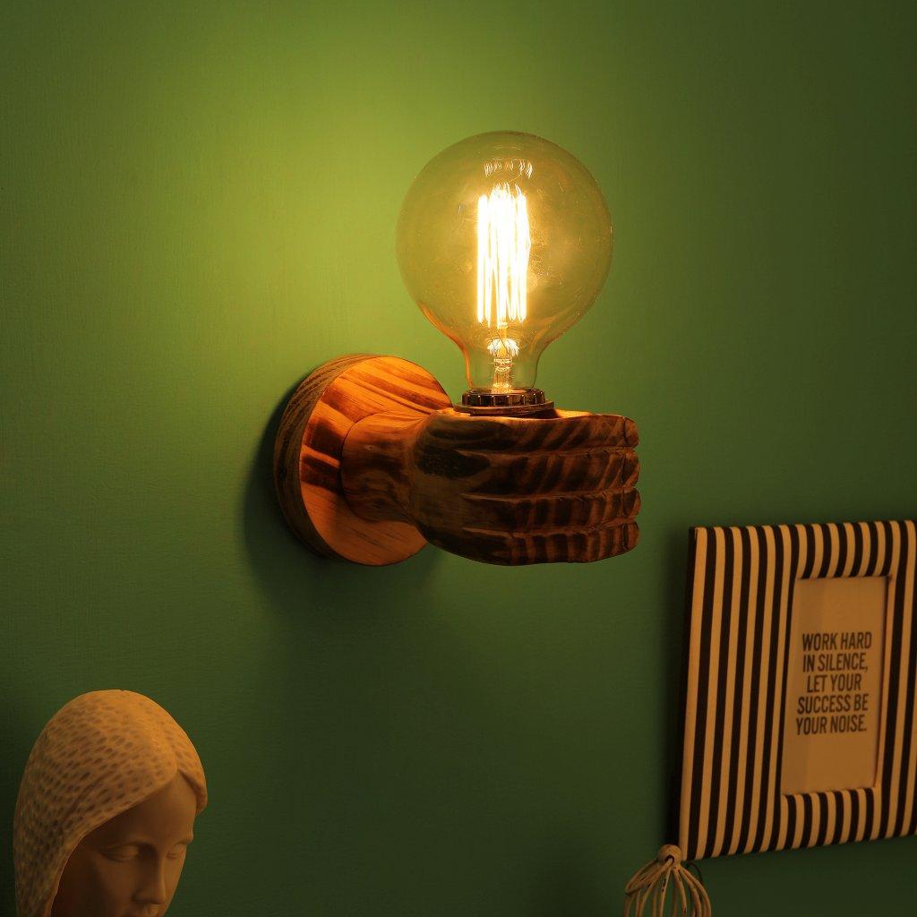 Wooden Metal Wall Light - HAND-WL - Included Bulb