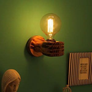 Wooden Metal Wall Light - HAND-WL - Included Bulb