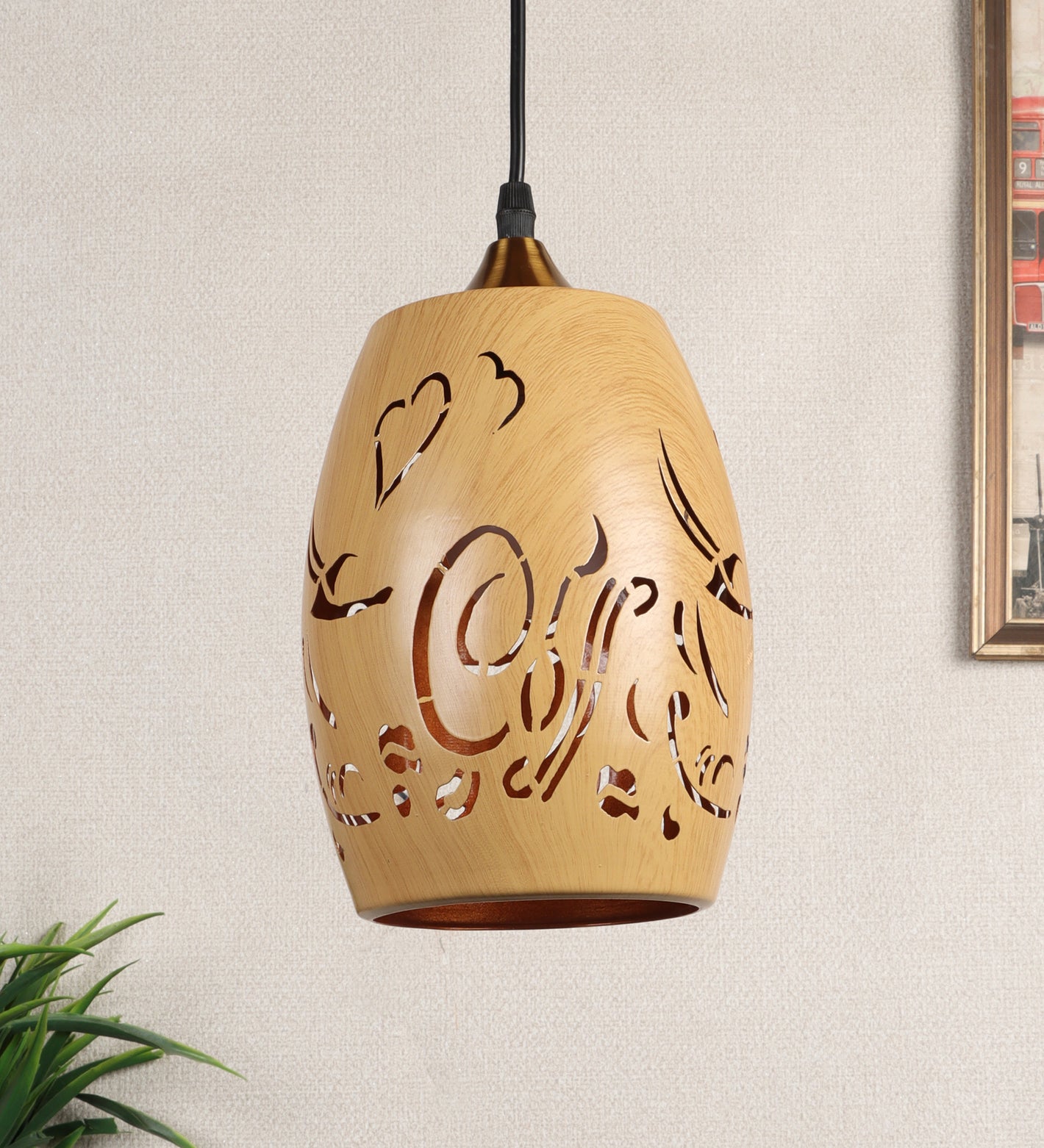 Eliante by Jainsons Lights | Wooden Iron Hanging Light | HL-AOB