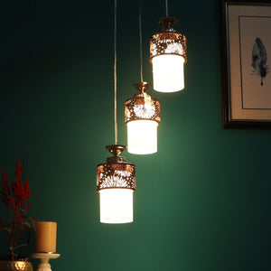 JS-VP S-395-3LP Cluster hanging Lights 3xE27 Mild Steel & Glass Material Gold & White Finish