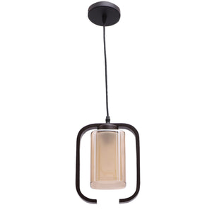 JS-VP M-200-1LP Glass Hanging Lights 1xE27 Mild Steel, Wood & Glass Material Brown & Champaign Finish