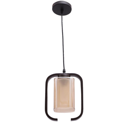JS-VP M-200-1LP Glass Hanging Lights 1xE27 Mild Steel, Wood & Glass Material Brown & Champaign Finish
