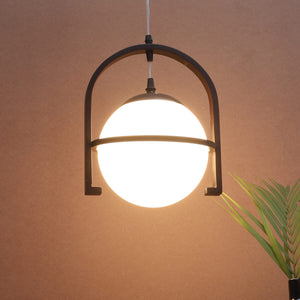 JS-VP M-204-1LP Glass Hanging Lights 1xE27 Mild Steel, Wood & Glass Material Brown & White Finish