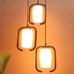 JS-VP M-205-3LP Cluster hanging Lights 3xE27 Mild Steel, Wood & Glass Material Brown & Champaign Finish