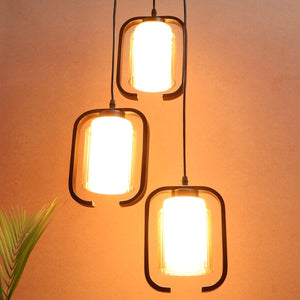 JS-VP M-205-3LP Cluster hanging Lights 3xE27 Mild Steel, Wood & Glass Material Brown & Champaign Finish