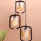 JS-VP M-206-3LP Cluster hanging Lights 3xE27 Mild Steel, Wood & Glass Material Brown & Champaign Finish