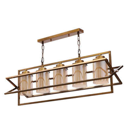 JS-VP M-207-5LP Rectangular Chandeliers 5xE27 Mild Steel & Glass Material Antique & Champaign Finish