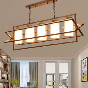 JS-VP M-207-5LP Rectangular Chandeliers 5xE27 Mild Steel & Glass Material Antique & Champaign Finish