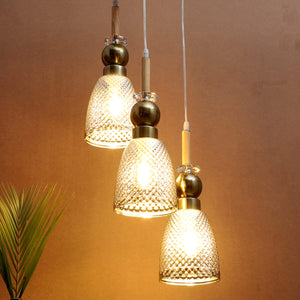 JS-VP M-215-3LP Cluster hanging Lights 3xE27 Mild Steel, Wood & Glass Material Antique, Brown & Smoky Black Finish