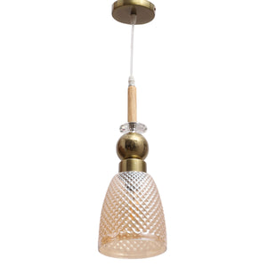 JS-VP M-216-1LP Glass Hanging Lights 1xE27 Mild Steel, Wood & Glass Material Antique, Brown & Champaign Finish