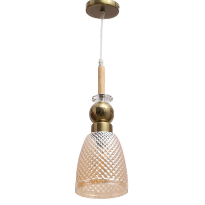 JS-VP M-216-1LP Glass Hanging Lights 1xE27 Mild Steel, Wood & Glass Material Antique, Brown & Champaign Finish