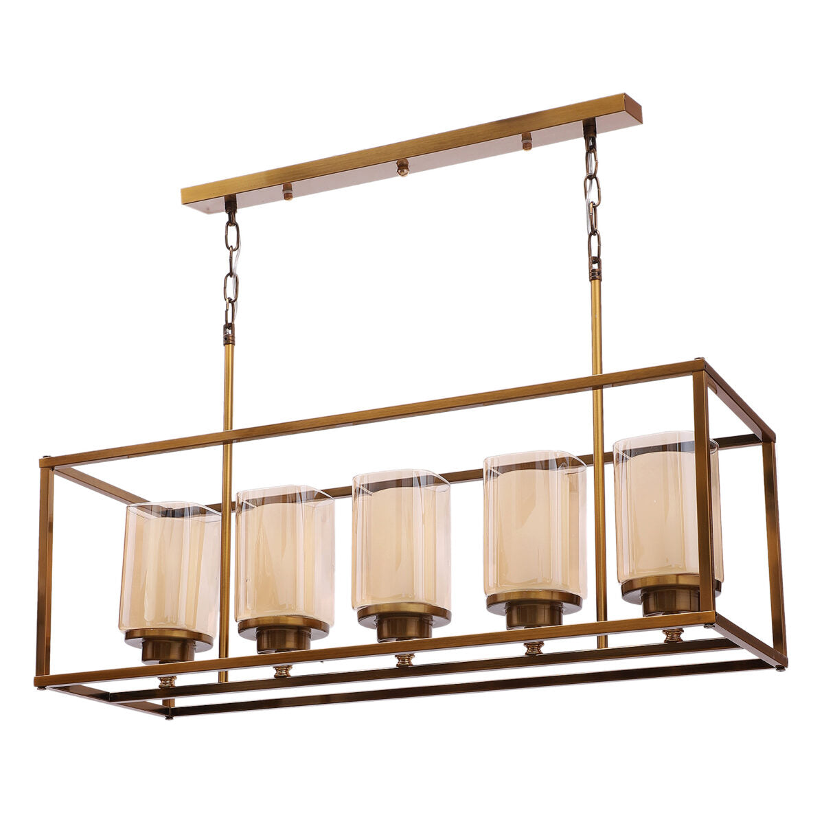 JS-VP M-208-5LP Rectangular Chandeliers 5xE27 Mild Steel & Glass Material Antique & Champaign Finish
