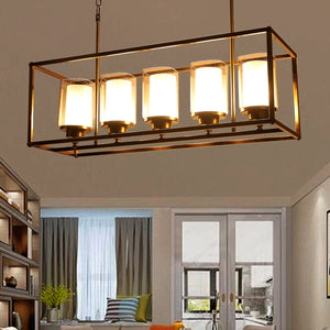 JS-VP M-208-5LP Rectangular Chandeliers 5xE27 Mild Steel & Glass Material Antique & Champaign Finish