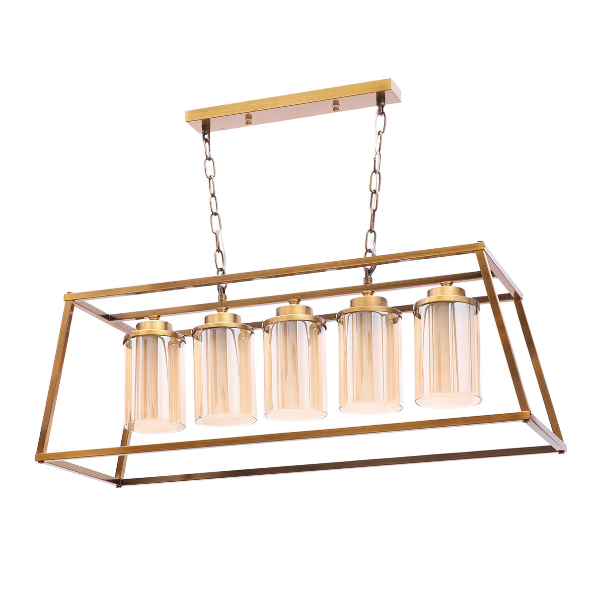 JS-VP M-209-5LP Rectangular Chandeliers 5xE27 Mild Steel & Glass Material Antique & Champaign Finish