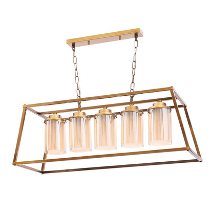 JS-VP M-209-5LP Rectangular Chandeliers 5xE27 Mild Steel & Glass Material Antique & Champaign Finish