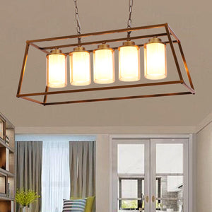 JS-VP M-209-5LP Rectangular Chandeliers 5xE27 Mild Steel & Glass Material Antique & Champaign Finish