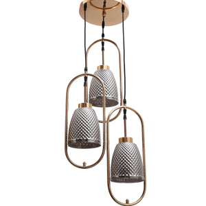 JS-VP M-210-3LP Cluster hanging Lights 3xE27 Mild Steel & Glass Material Gold & Smoky Black Finish